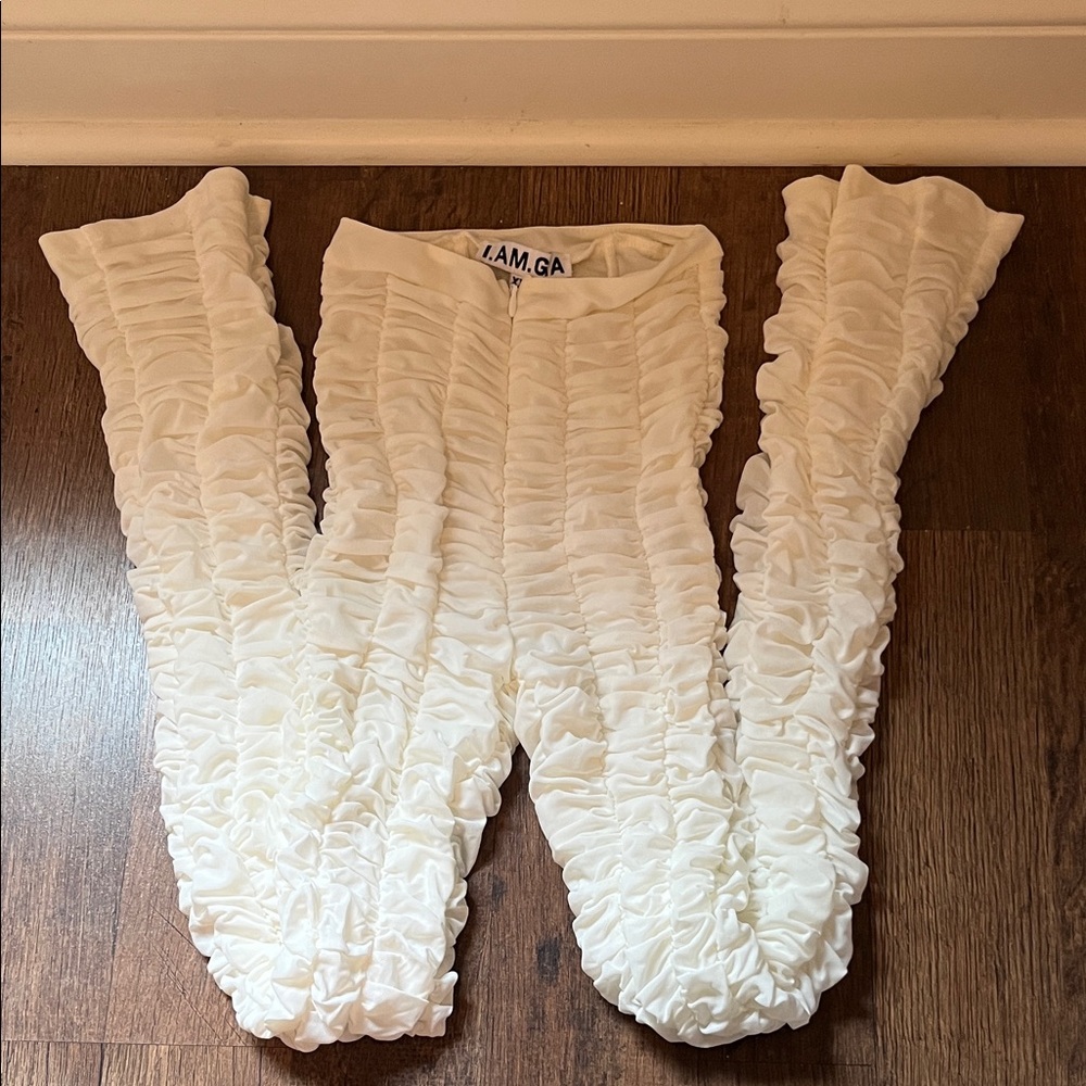 I.AM.GIA Cream Ruffled see through pants